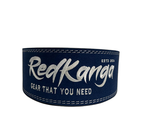 Blue belt with white text 'Red Kanga' and 'Gear That You Need' on a white background